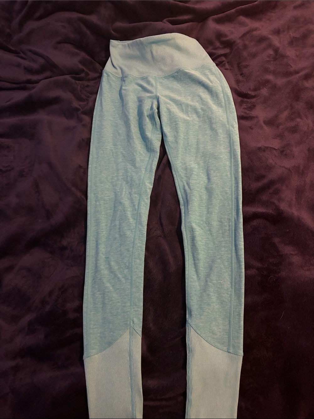 ALO Yoga Light Blue High-Waist Leggings with Ribbed Cuffs